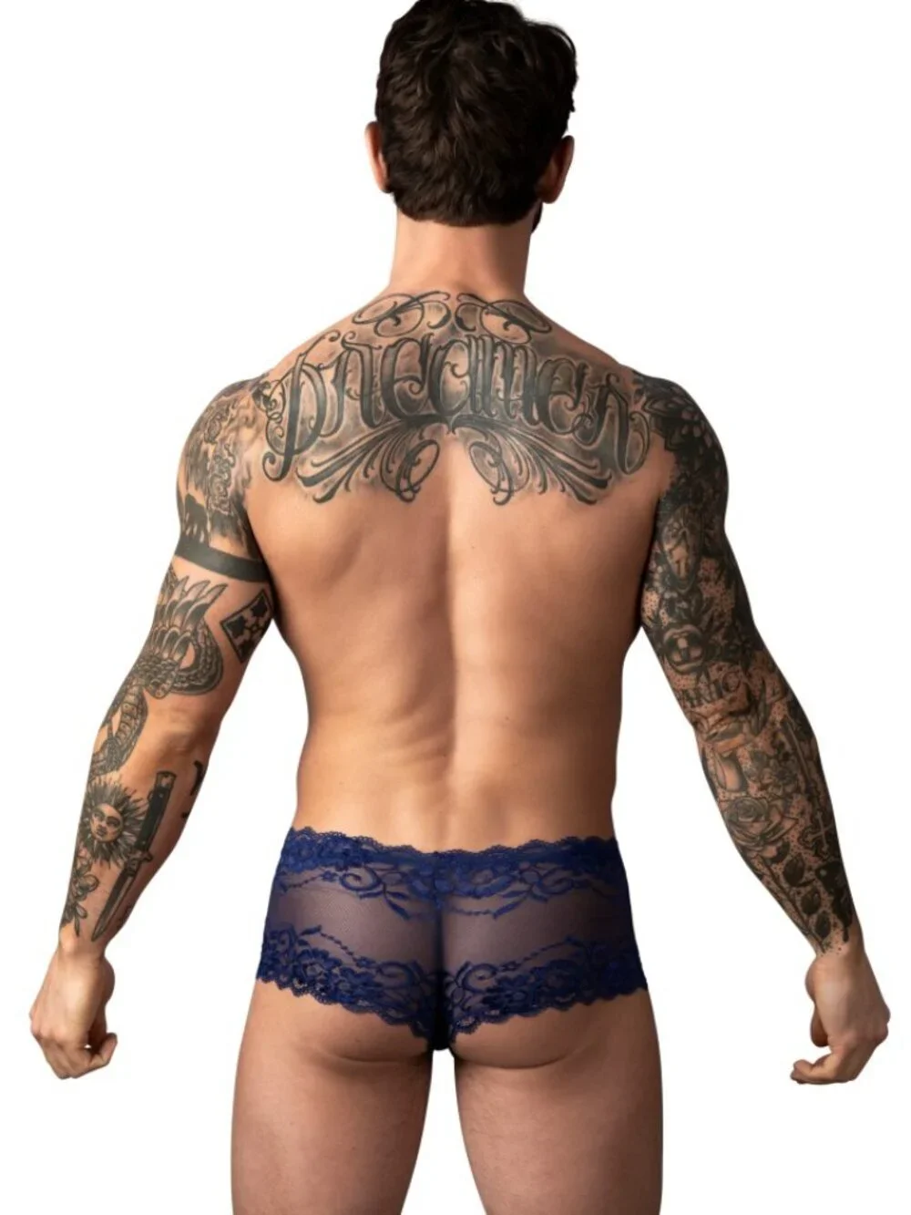 Male Power 127-280 Sassy Lace Mini Short Sheer Pouch Navy